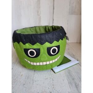Vintage felt Frankenstein Halloween candy bucket monster home decor
